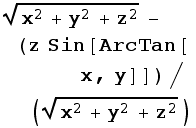 (x^2 + y^2 + z^2)^(1/2) - (z Sin[ArcTan[x, y]])/(x^2 + y^2 + z^2)^(1/2)