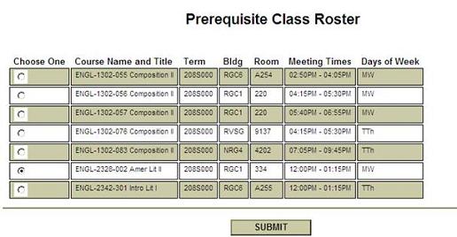Selected Prerequisite roster