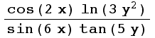(cos(2 x) ln(3 y^2))/(sin(6 x) tan(5 y))