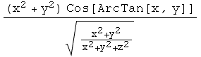 ((x^2 + y^2) Cos[ArcTan[x, y]])/(x^2 + y^2)/(x^2 + y^2 + z^2)^(1/2)