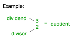 3 the dividend divided by 2 the divisor equals quotient