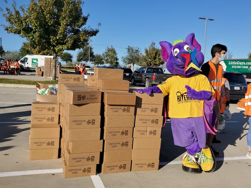 Riverbat Week 2020: R.B. helped the Hays County Food Bank serve up Turkey dinner kits to families