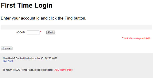 Screenshot of the ACCeID first time login interface.