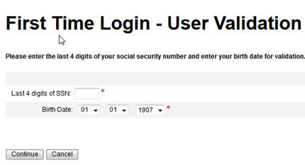 Screenshot of the ACCeID first time login user validation interface.
