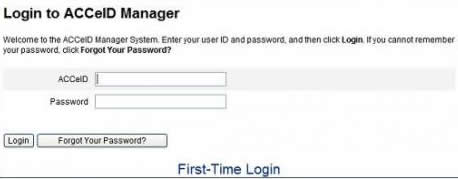 Screenshot of the ACCeID manager login interface.