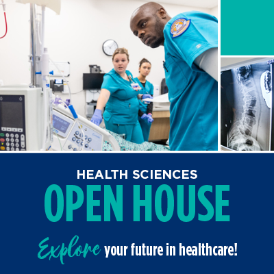 Graphic showing nursing students for health science open house