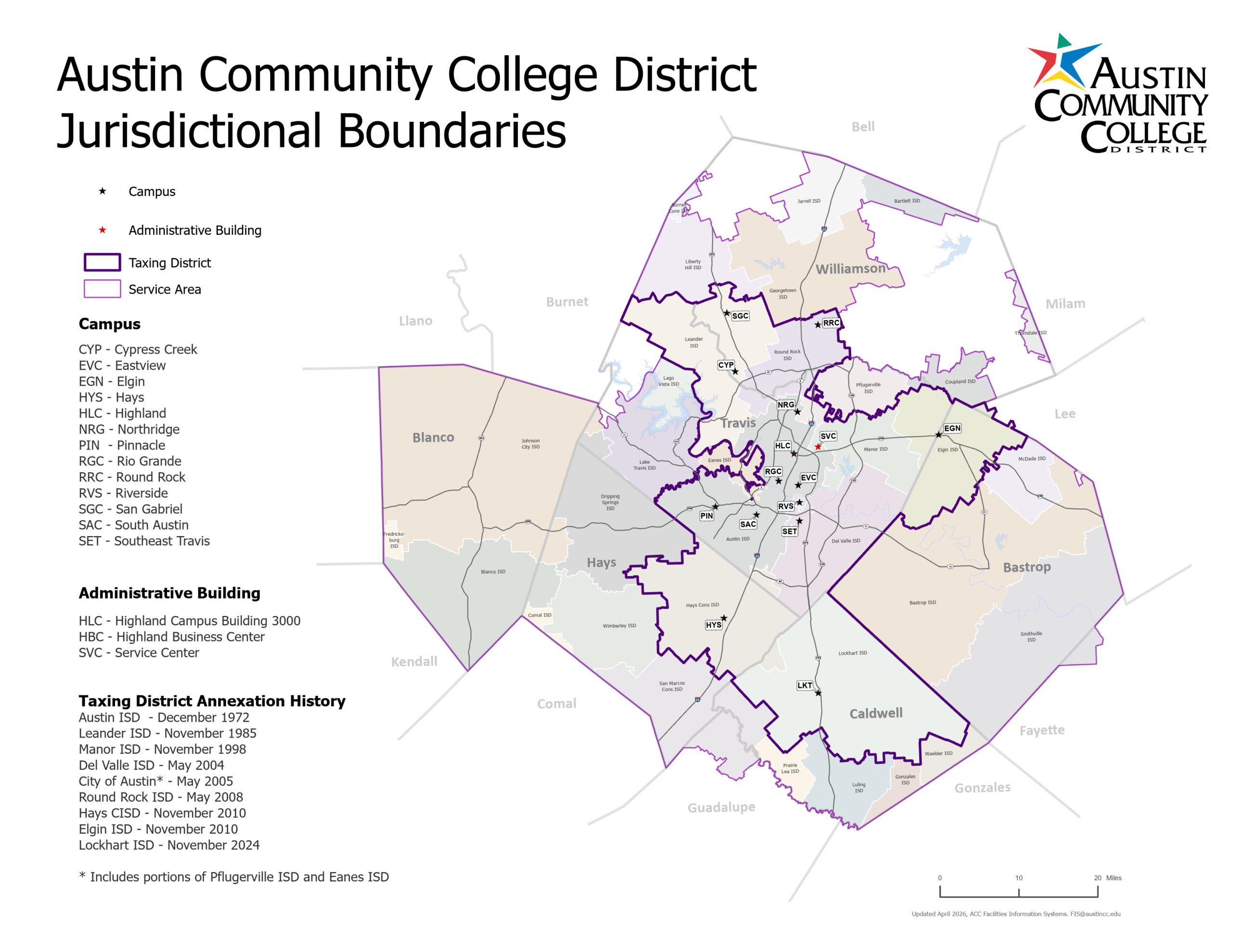 Map of Austin Community College District Jurisdictional Boundaries