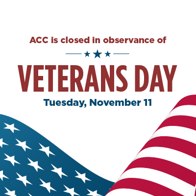 Austin Community College | Austin Community College District Veterans Day closure announcement with US flag